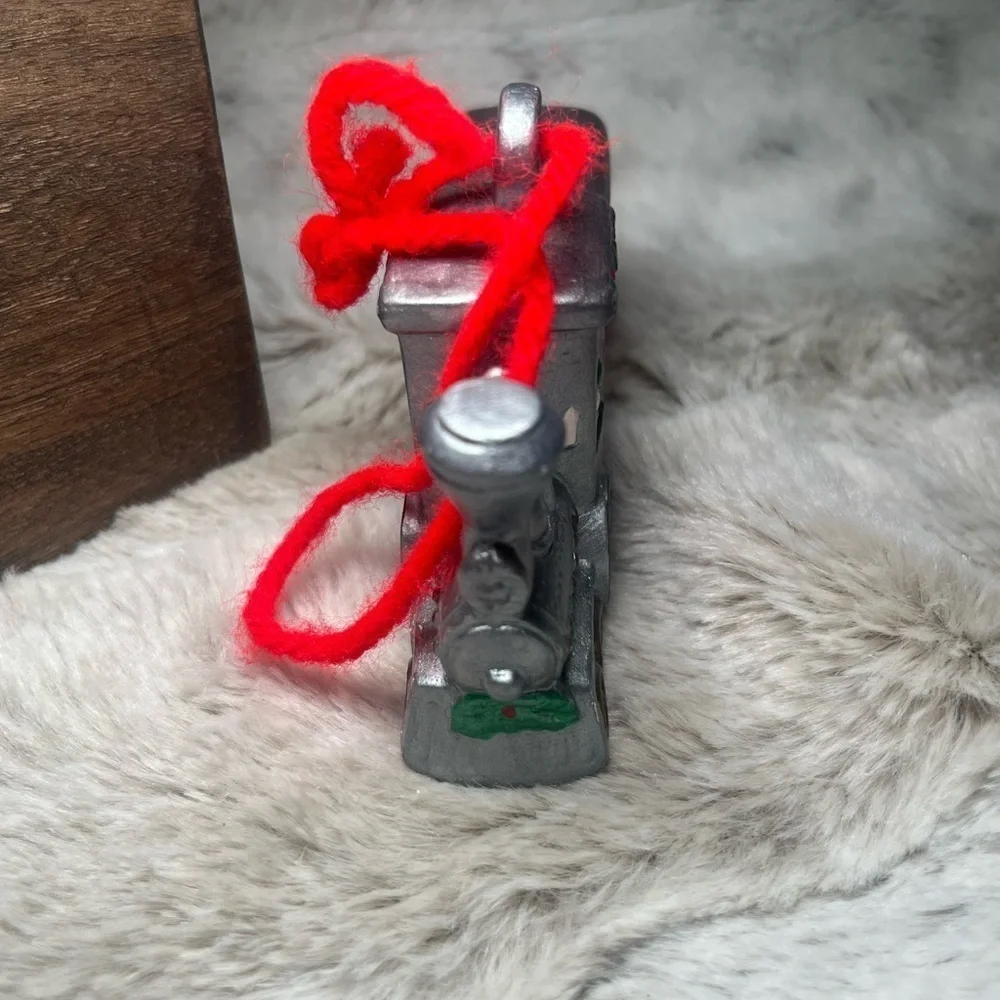 Vintage Christmas Train Ornament | Silver Engine with Passengers | Holiday Décor